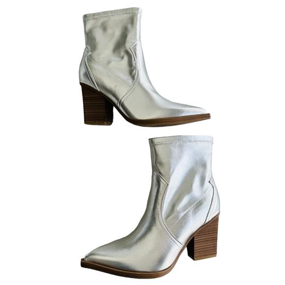 MIA Rachell Silver Cowboy Ankle Boot Size 9 NEW Concert Metallic Cowgirl Prom - Picture 2 of 10